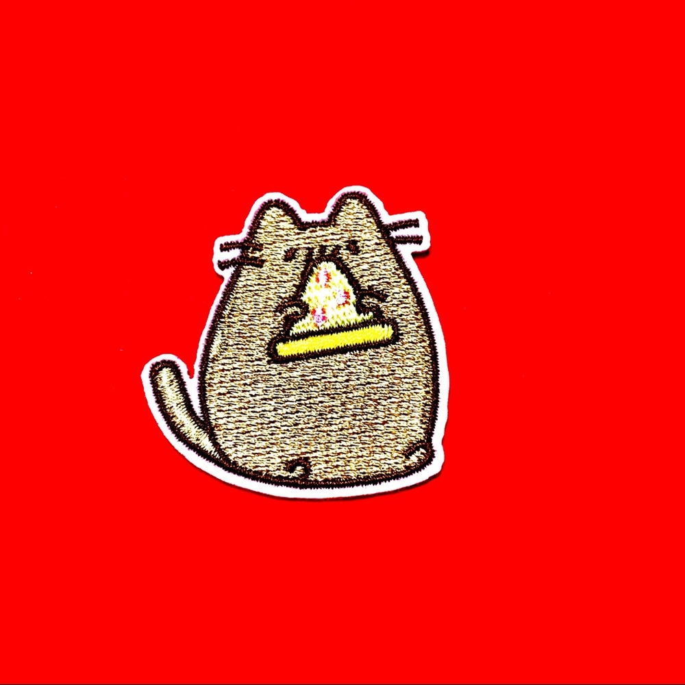 Pusheen cat eating pizza iron on patch